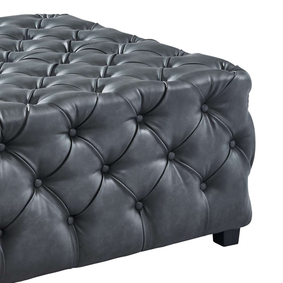 Taurus Contemporary Ottoman in Gray Faux Leather with Wood Legs By Armen Living | Ottomans | Modishstore - 3