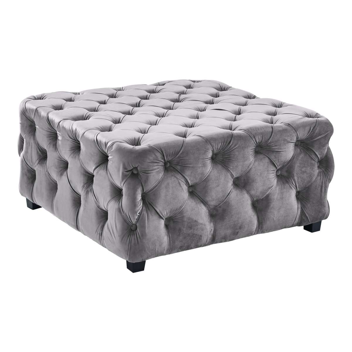 Taurus Contemporary Ottoman in Gray Velvet with Wood Legs By Armen Living | Ottomans | Modishstore - 2