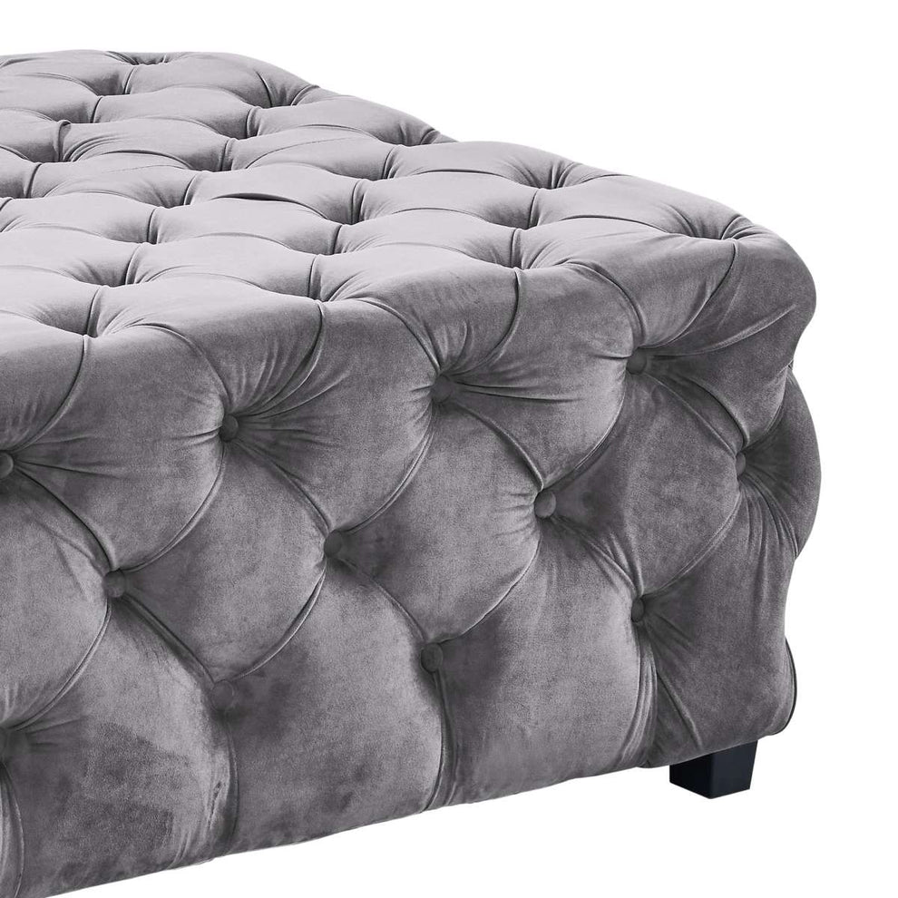 Taurus Contemporary Ottoman in Gray Velvet with Wood Legs By Armen Living | Ottomans | Modishstore - 3