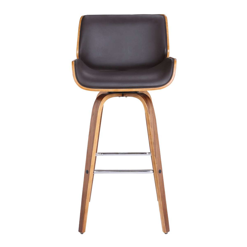 Tyler 26" Counter Height Swivel Brown Faux Leather and Walnut Wood Bar Stool By Armen Living | Bar Stools | Modishstore - 2
