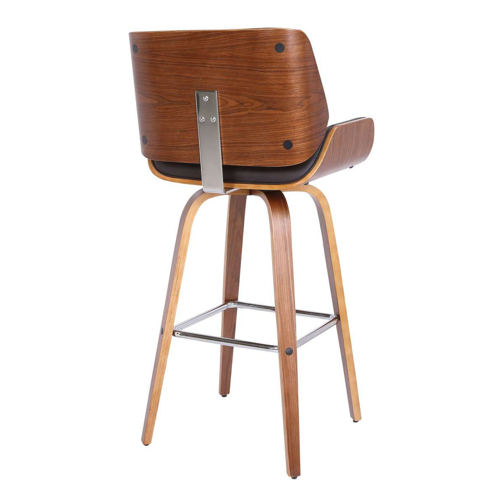 Tyler 26" Counter Height Swivel Brown Faux Leather and Walnut Wood Bar Stool By Armen Living | Bar Stools | Modishstore - 3