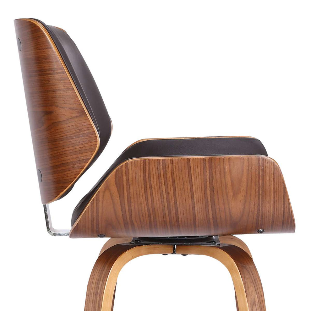 Tyler 26" Counter Height Swivel Brown Faux Leather and Walnut Wood Bar Stool By Armen Living | Bar Stools | Modishstore - 5