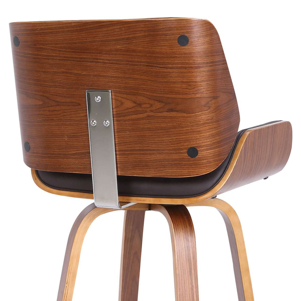 Tyler 26" Counter Height Swivel Brown Faux Leather and Walnut Wood Bar Stool By Armen Living | Bar Stools | Modishstore - 6