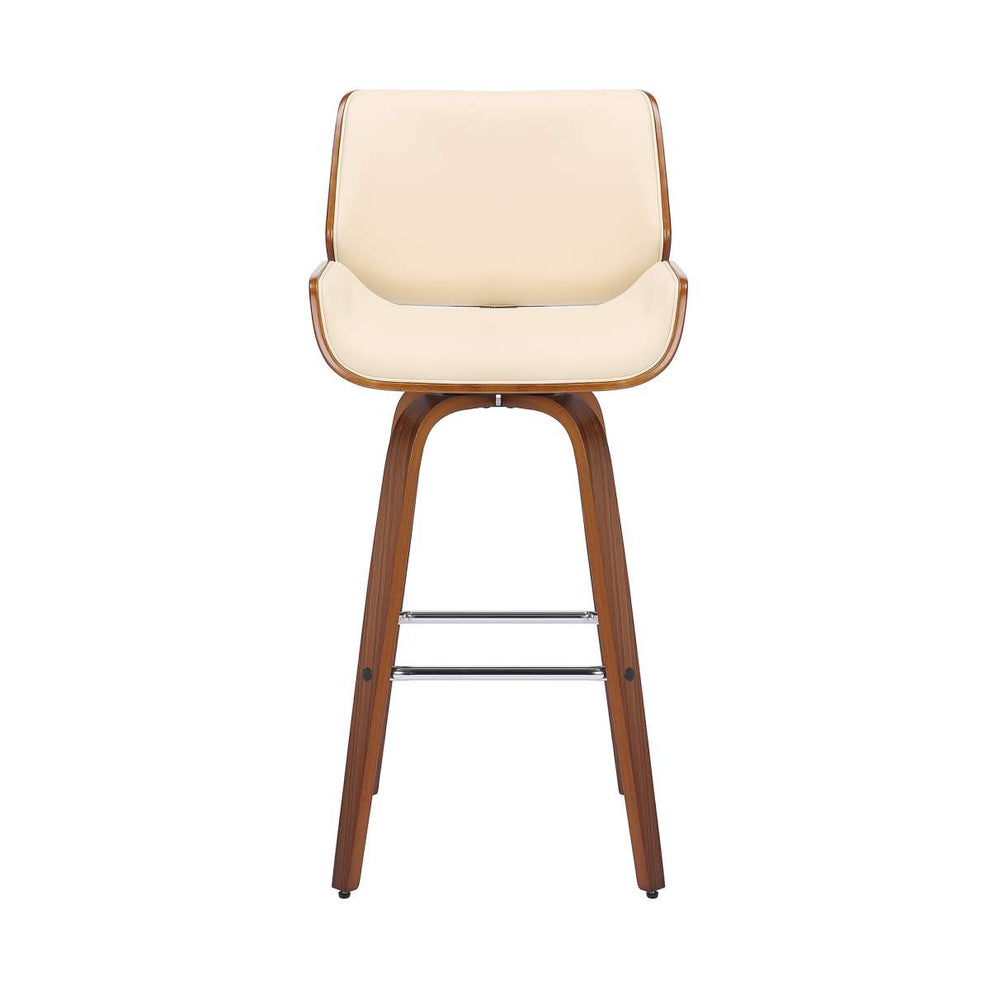 Tyler 26" Counter Height Swivel Cream Faux Leather and Walnut Wood Bar Stool By Armen Living | Bar Stools | Modishstore - 2
