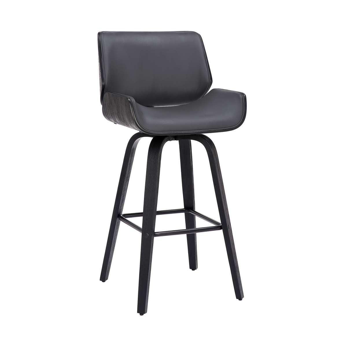 Tyler 26" Counter Height Swivel Grey Faux Leather and Black Wood Bar Stool By Armen Living | Bar Stools | Modishstore - 2