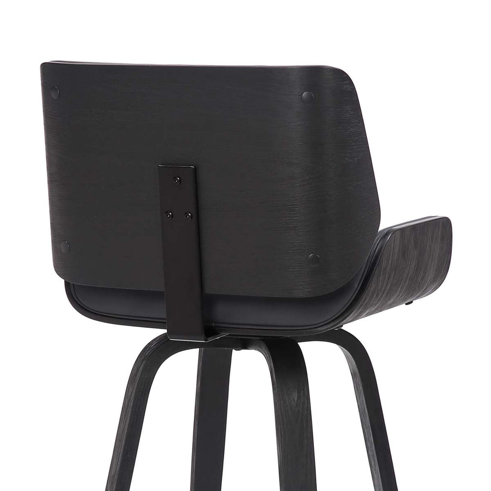 Tyler 26" Counter Height Swivel Grey Faux Leather and Black Wood Bar Stool By Armen Living | Bar Stools | Modishstore - 7