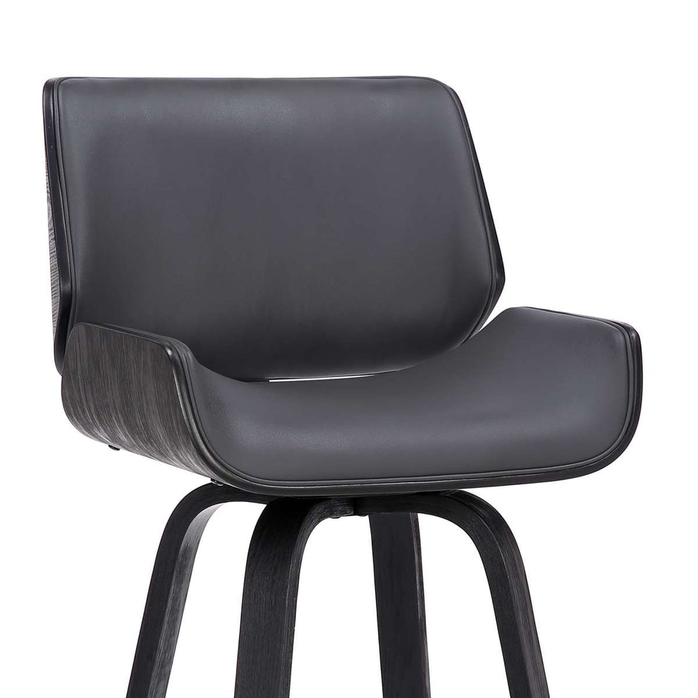 Tyler 30" Bar Height Swivel Grey Faux Leather and Black Wood Bar Stool By Armen Living | Bar Stools | Modishstore - 5