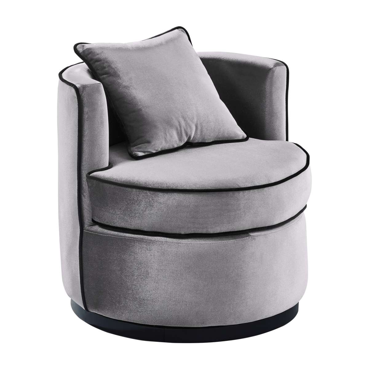 Truly Contemporary Swivel Chair in Gray Velvet and Black Velvet Piping By Armen Living | Accent Chairs | Modishstore - 2