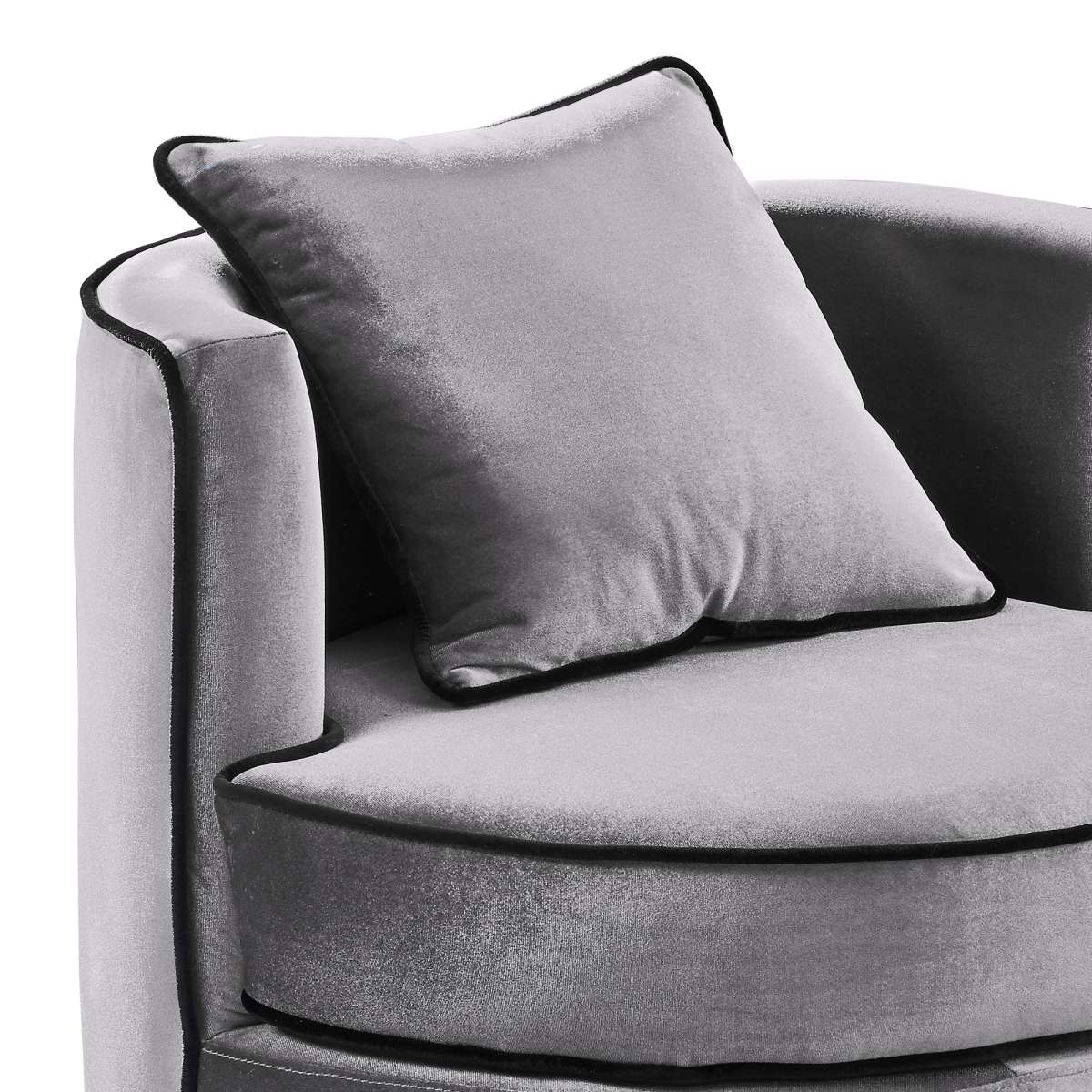 Truly Contemporary Swivel Chair in Gray Velvet and Black Velvet Piping By Armen Living | Accent Chairs | Modishstore - 3