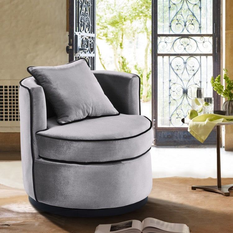 Truly Contemporary Swivel Chair in Gray Velvet and Black Velvet Piping By Armen Living | Accent Chairs | Modishstore