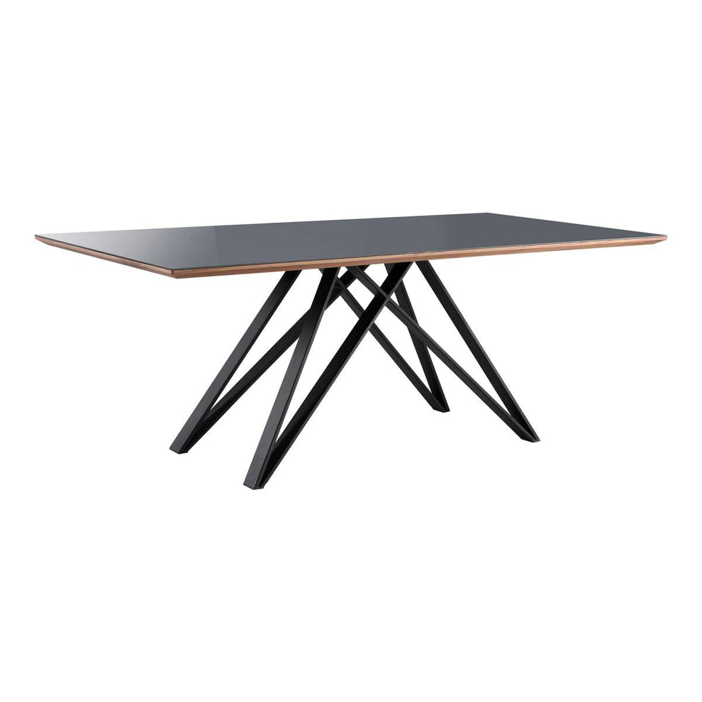 Urbino Mid-Century Dining Table in Matte Black Finish with Walnut and Dark Gray Glass Top By Armen Living | Dining Tables | Modishstore - 2