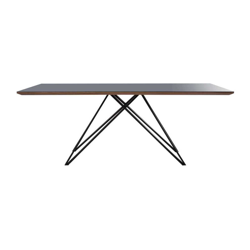 Urbino Mid-Century Dining Table in Matte Black Finish with Walnut and Dark Gray Glass Top By Armen Living | Dining Tables | Modishstore - 3