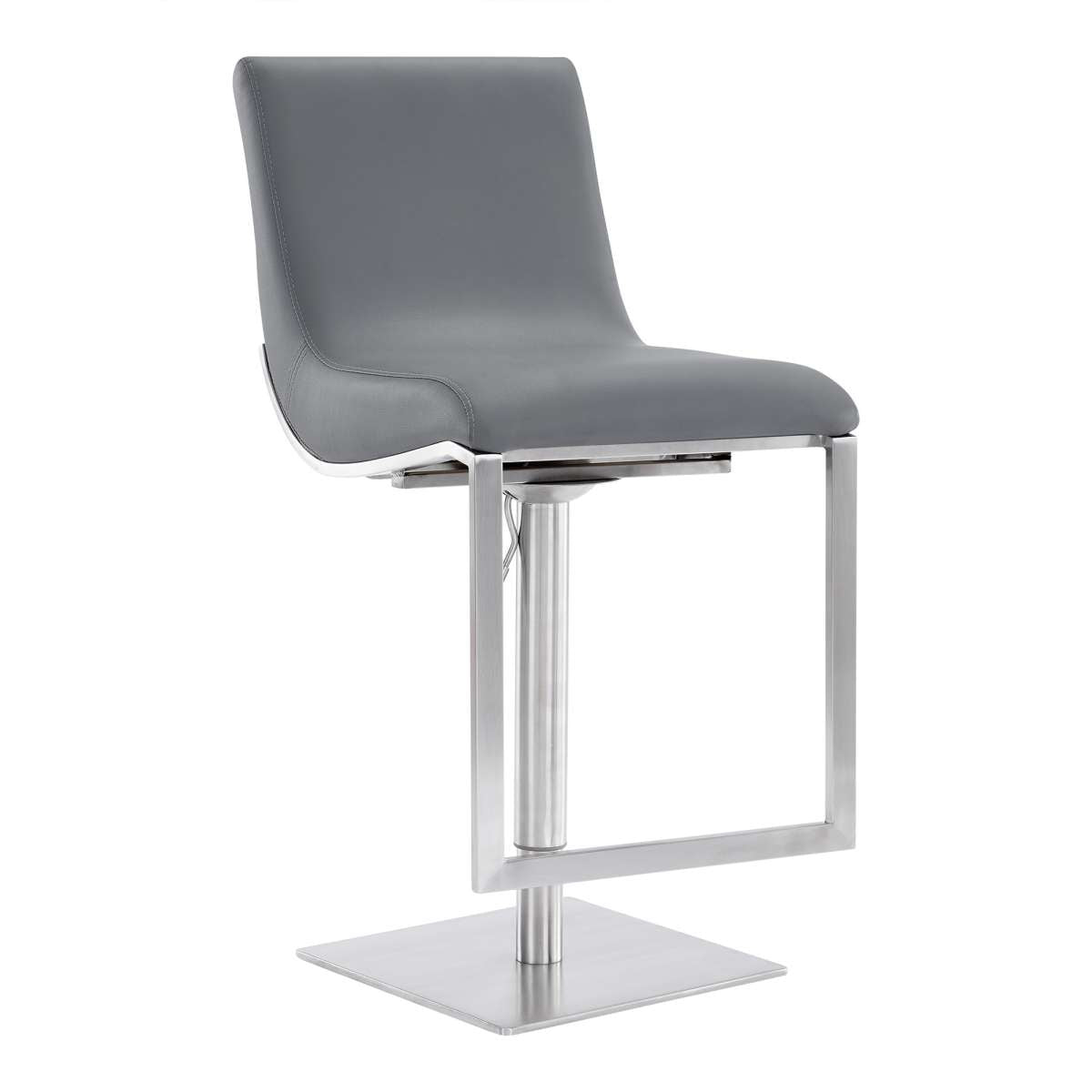 Victory Contemporary Swivel Barstool in Brushed Stainless Steel and Gray Faux Leather By Armen Living | Bar Stools | Modishstore - 2