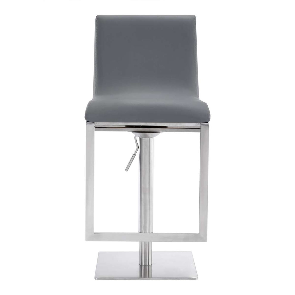 Victory Contemporary Swivel Barstool in Brushed Stainless Steel and Gray Faux Leather By Armen Living | Bar Stools | Modishstore - 3
