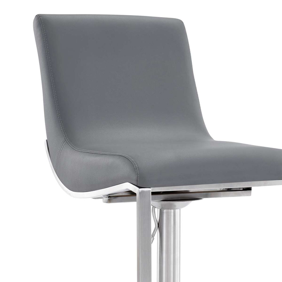 Victory Contemporary Swivel Barstool in Brushed Stainless Steel and Gray Faux Leather By Armen Living | Bar Stools | Modishstore - 5