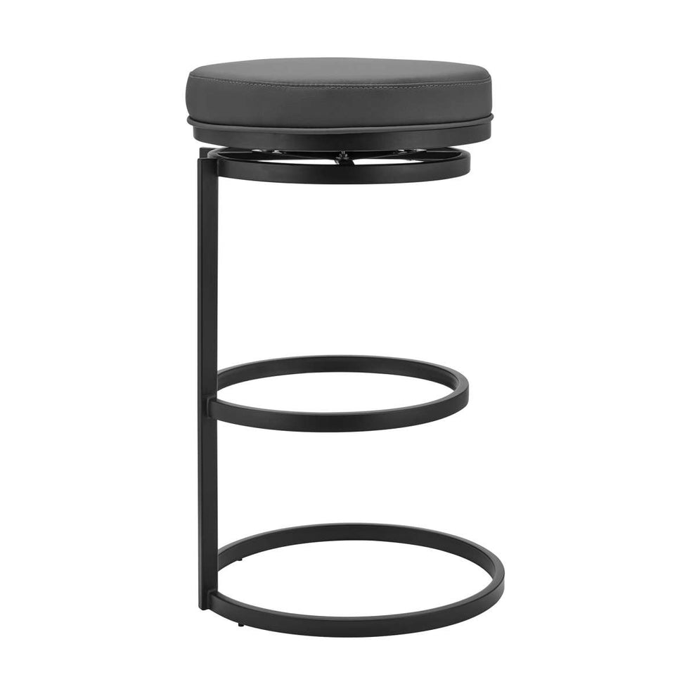 Vander 26" Gray Faux Leather and Black Metal Swivel Bar Stool By Armen Living | Bar Stools |  Modishstore  - 6
