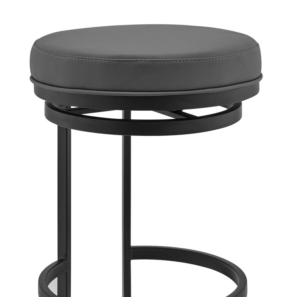 Vander 26" Gray Faux Leather and Black Metal Swivel Bar Stool By Armen Living | Bar Stools |  Modishstore  - 2