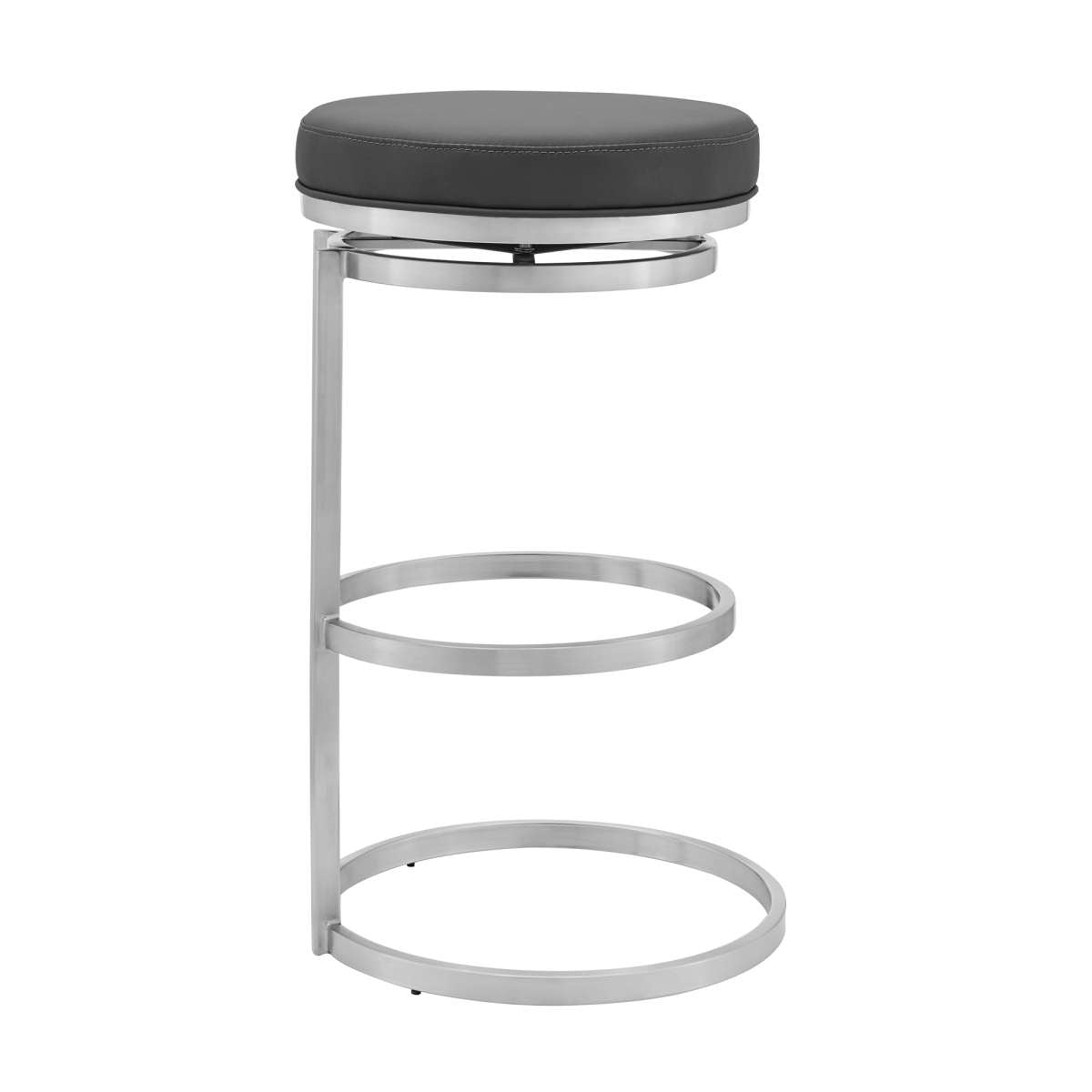 Vander 30" Gray Faux Leather and Brushed Stainless Steel Swivel Bar Stool By Armen Living | Bar Stools |  Modishstore  - 7
