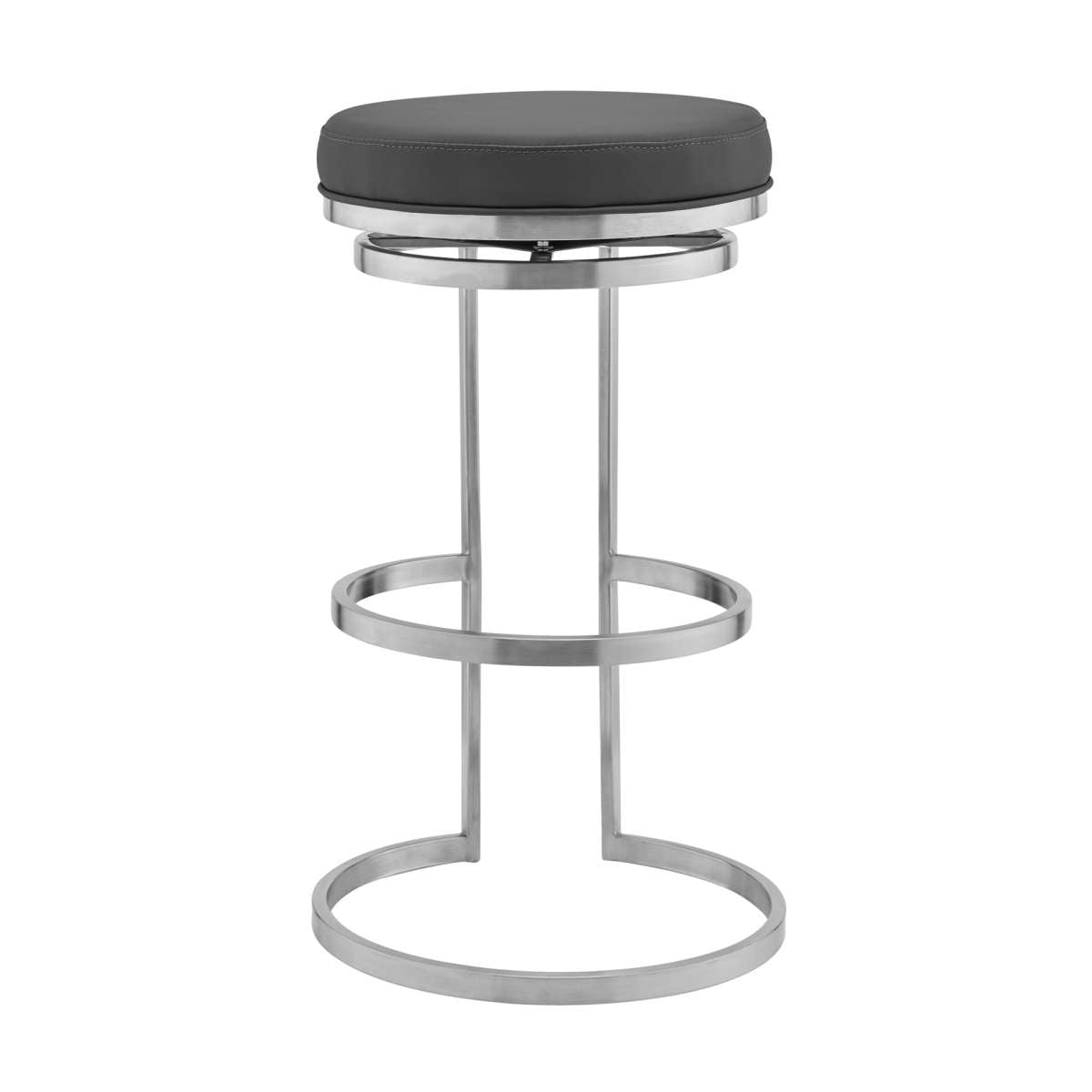 Vander 30" Gray Faux Leather and Brushed Stainless Steel Swivel Bar Stool By Armen Living | Bar Stools |  Modishstore  - 2