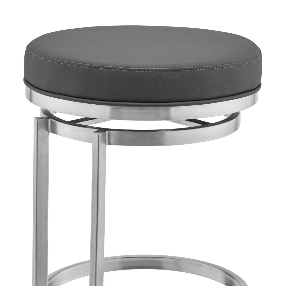 Vander 30" Gray Faux Leather and Brushed Stainless Steel Swivel Bar Stool By Armen Living | Bar Stools |  Modishstore  - 3