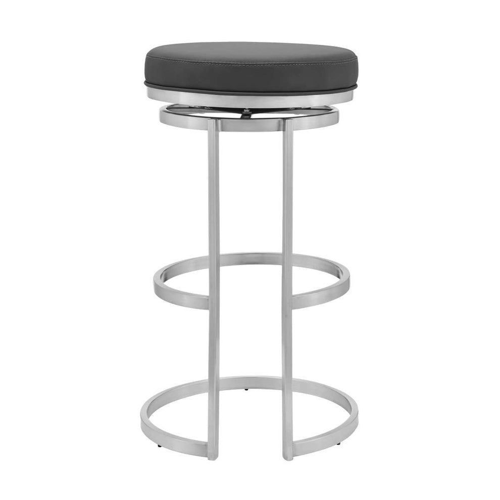 Vander 30" Gray Faux Leather and Brushed Stainless Steel Swivel Bar Stool By Armen Living | Bar Stools |  Modishstore  - 6