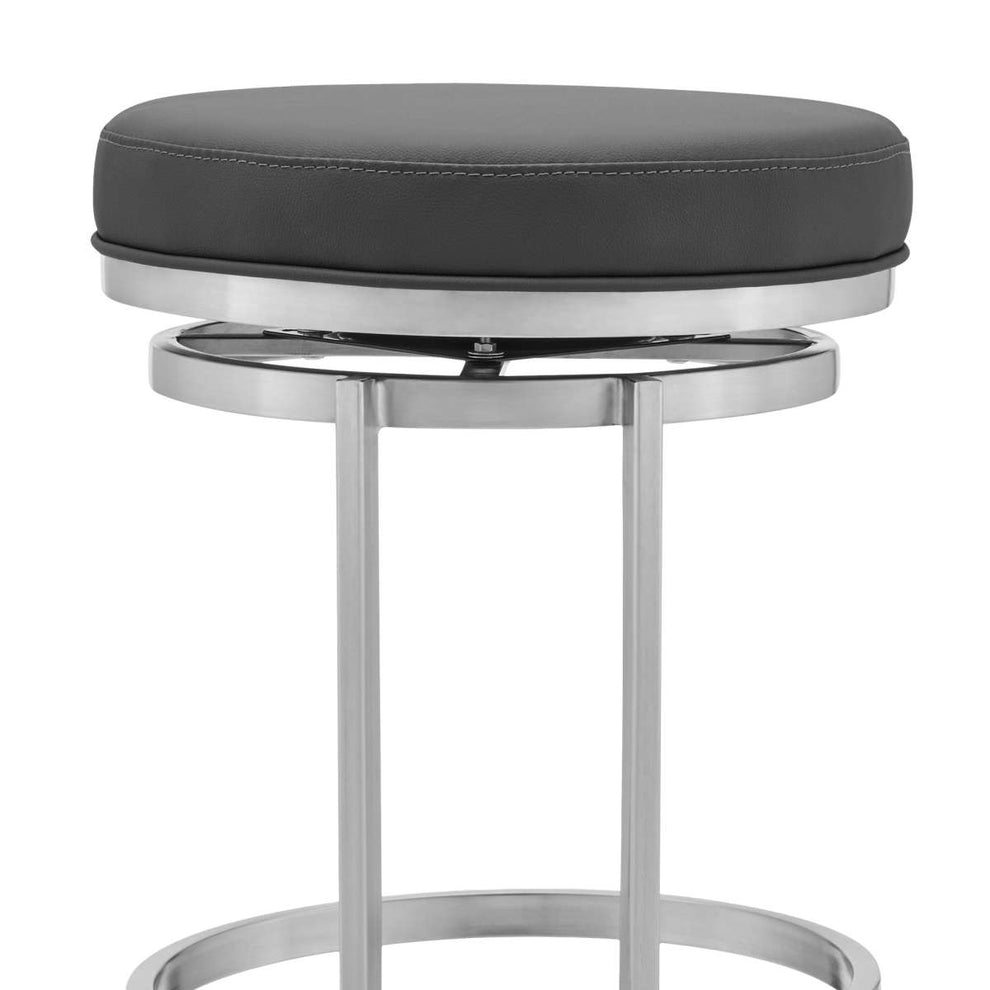 Vander 30" Gray Faux Leather and Brushed Stainless Steel Swivel Bar Stool By Armen Living | Bar Stools |  Modishstore  - 4