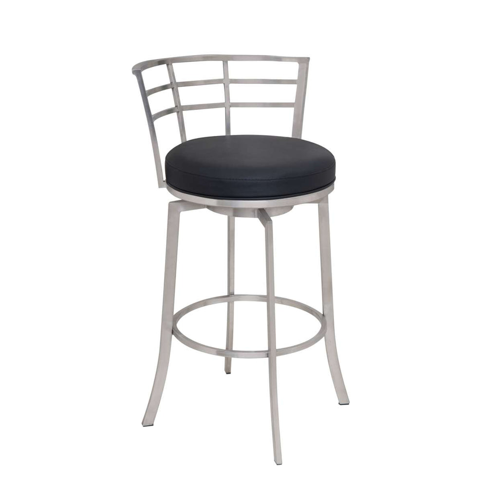 Viper 26" Counter Height Swivel Black Faux Leather and Brushed Stainless Steel Bar Stool By Armen Living | Bar Stools | Modishstore - 2