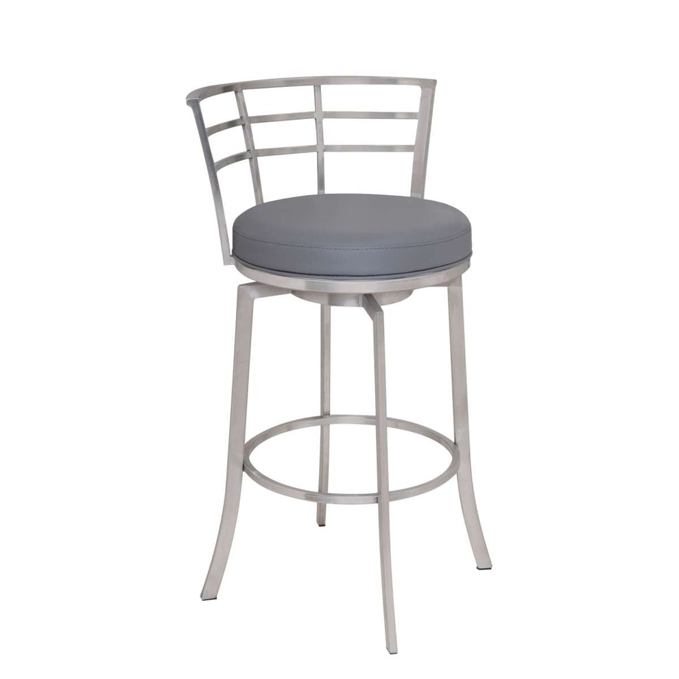 Viper 26" Counter Height Swivel Grey Faux Leather and Brushed Stainless Steel Bar Stool By Armen Living | Bar Stools | Modishstore - 2