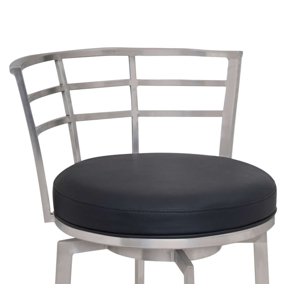Viper 30" Bar Height Swivel Black Faux Leather and Brushed Stainless Steel Bar Stool By Armen Living | Bar Stools | Modishstore - 3