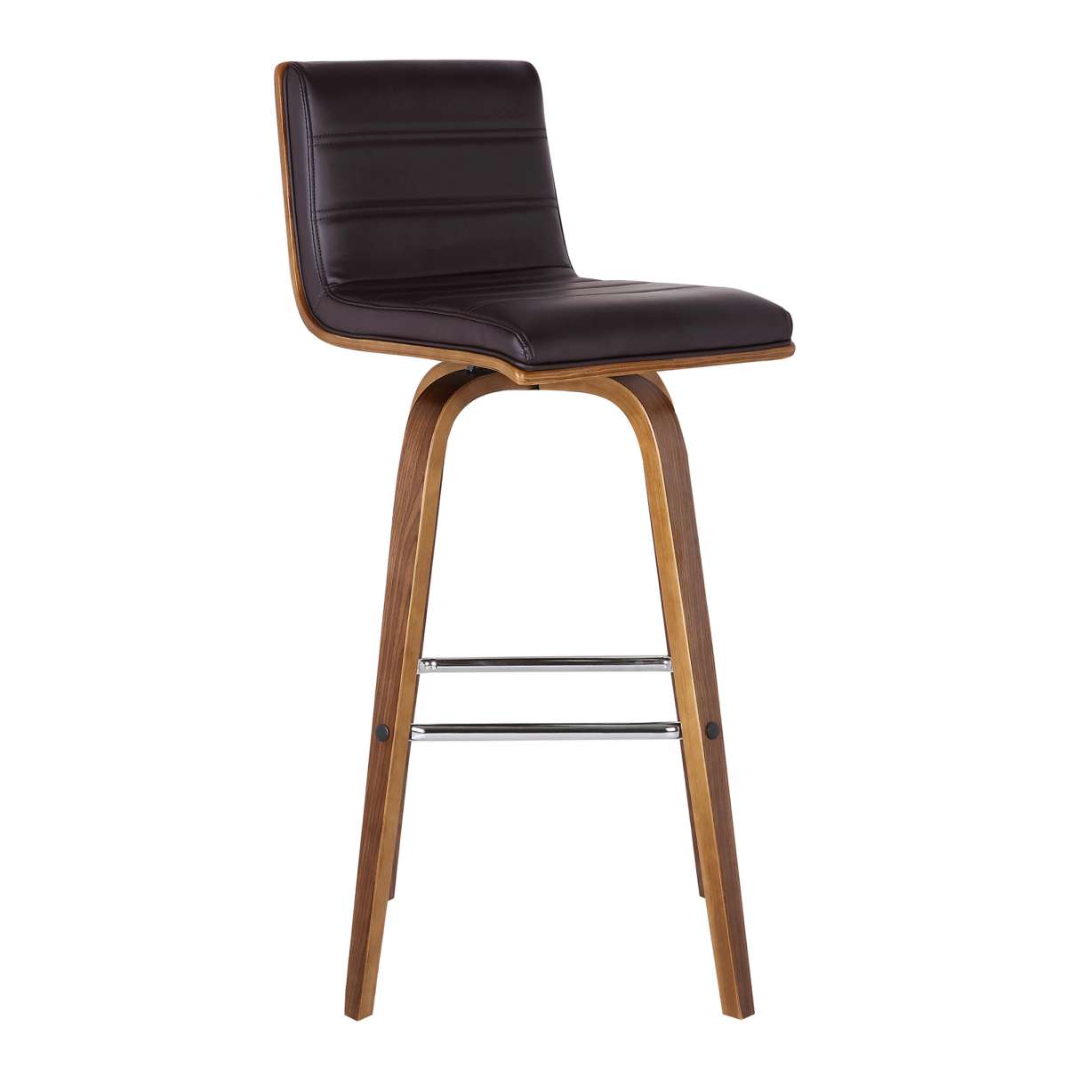 Vienna 26" Counter Height Swivel Brown Faux Leather and Walnut Wood Bar Stool By Armen Living | Bar Stools | Modishstore