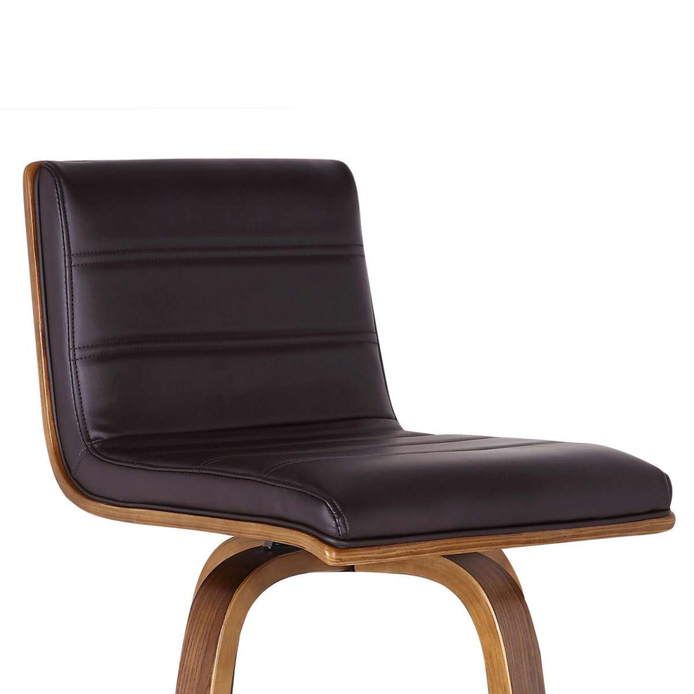 Vienna 26" Counter Height Swivel Brown Faux Leather and Walnut Wood Bar Stool By Armen Living | Bar Stools | Modishstore - 4