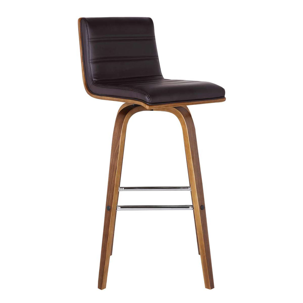 Vienna 30" Bar Height Swivel Brown Faux Leather and Walnut Wood Bar Stool By Armen Living | Bar Stools | Modishstore - 2