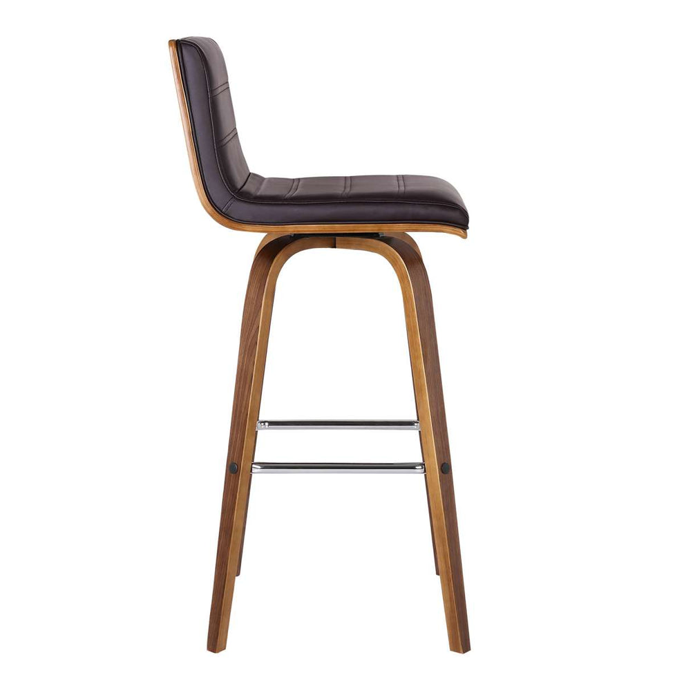Vienna 30" Bar Height Swivel Brown Faux Leather and Walnut Wood Bar Stool By Armen Living | Bar Stools | Modishstore - 4