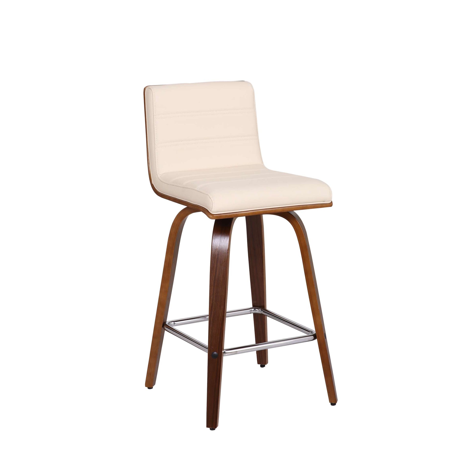 Vienna 26" Counter Height Swivel Cream Faux Leather and Walnut Wood Bar Stool By Armen Living | Bar Stools | Modishstore