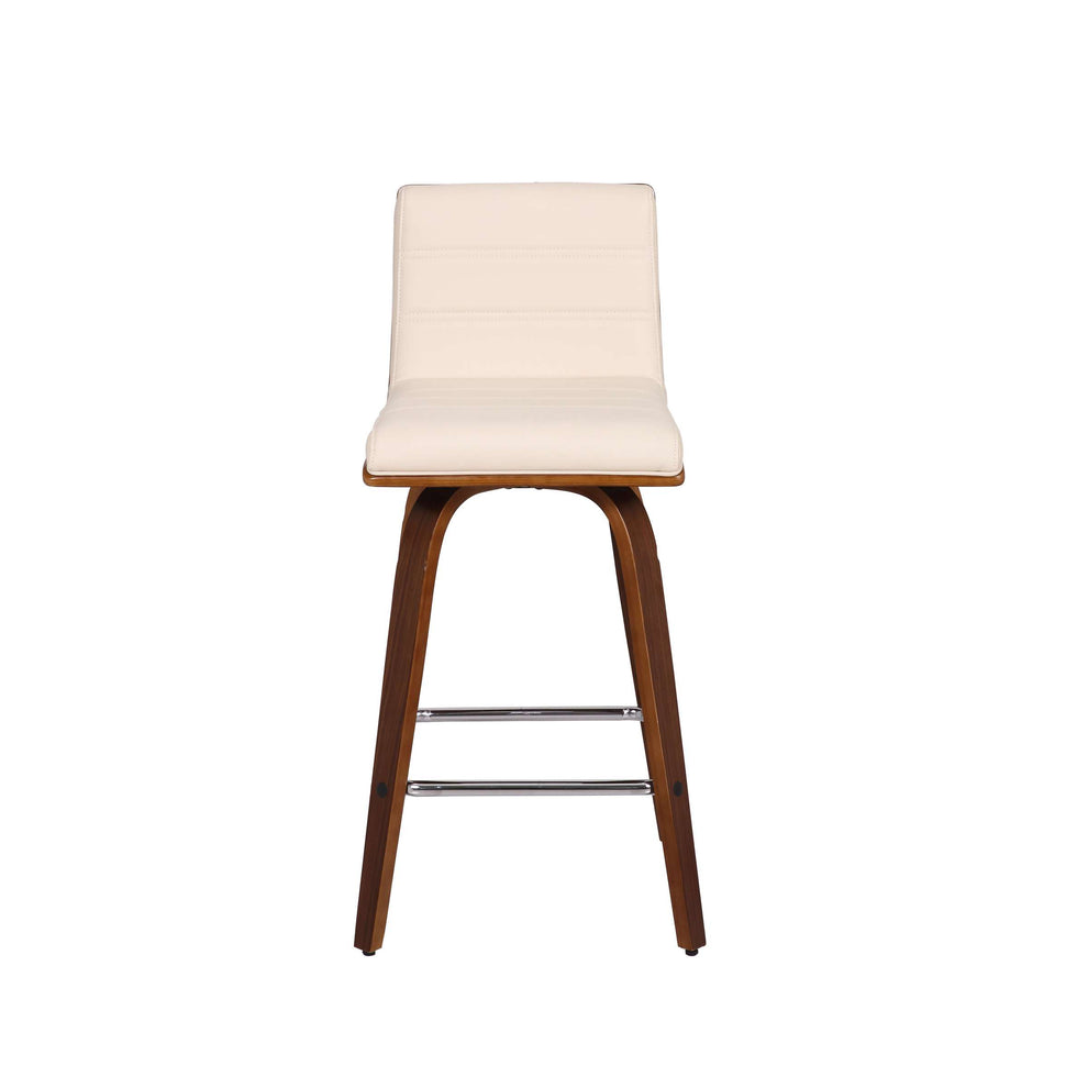 Vienna 26" Counter Height Swivel Cream Faux Leather and Walnut Wood Bar Stool By Armen Living | Bar Stools | Modishstore - 2