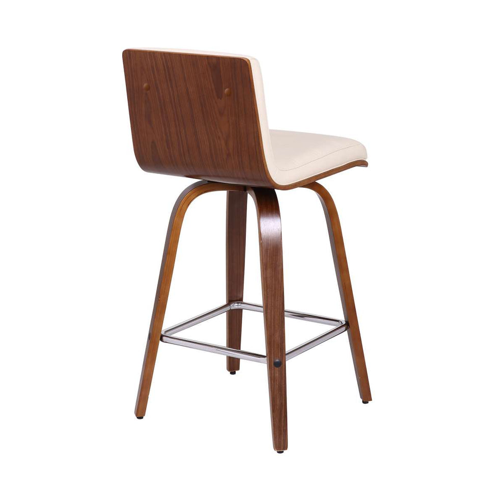 Vienna 26" Counter Height Swivel Cream Faux Leather and Walnut Wood Bar Stool By Armen Living | Bar Stools | Modishstore - 3