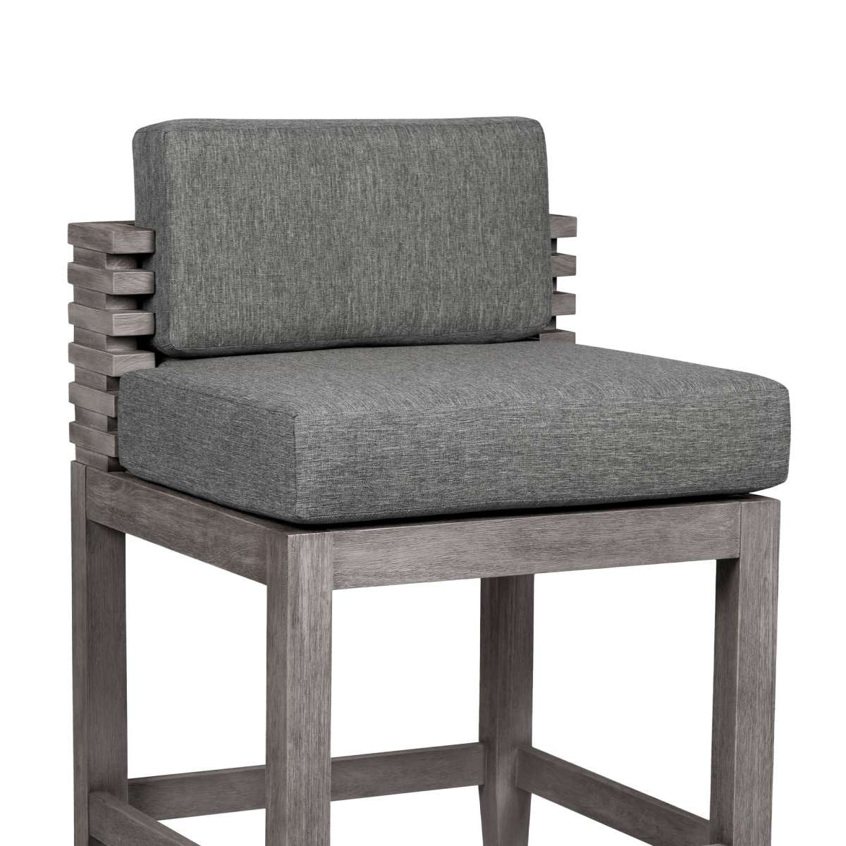 Vivid Outdoor Patio Counter Stool in Gray Eucalyptus Wood with Gray Olefin Cushions By Armen Living | Bar Stools | Modishstore - 5
