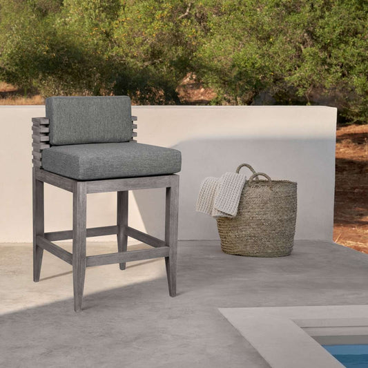 Vivid Outdoor Patio Counter Stool in Gray Eucalyptus Wood with Gray Olefin Cushions By Armen Living | Bar Stools | Modishstore