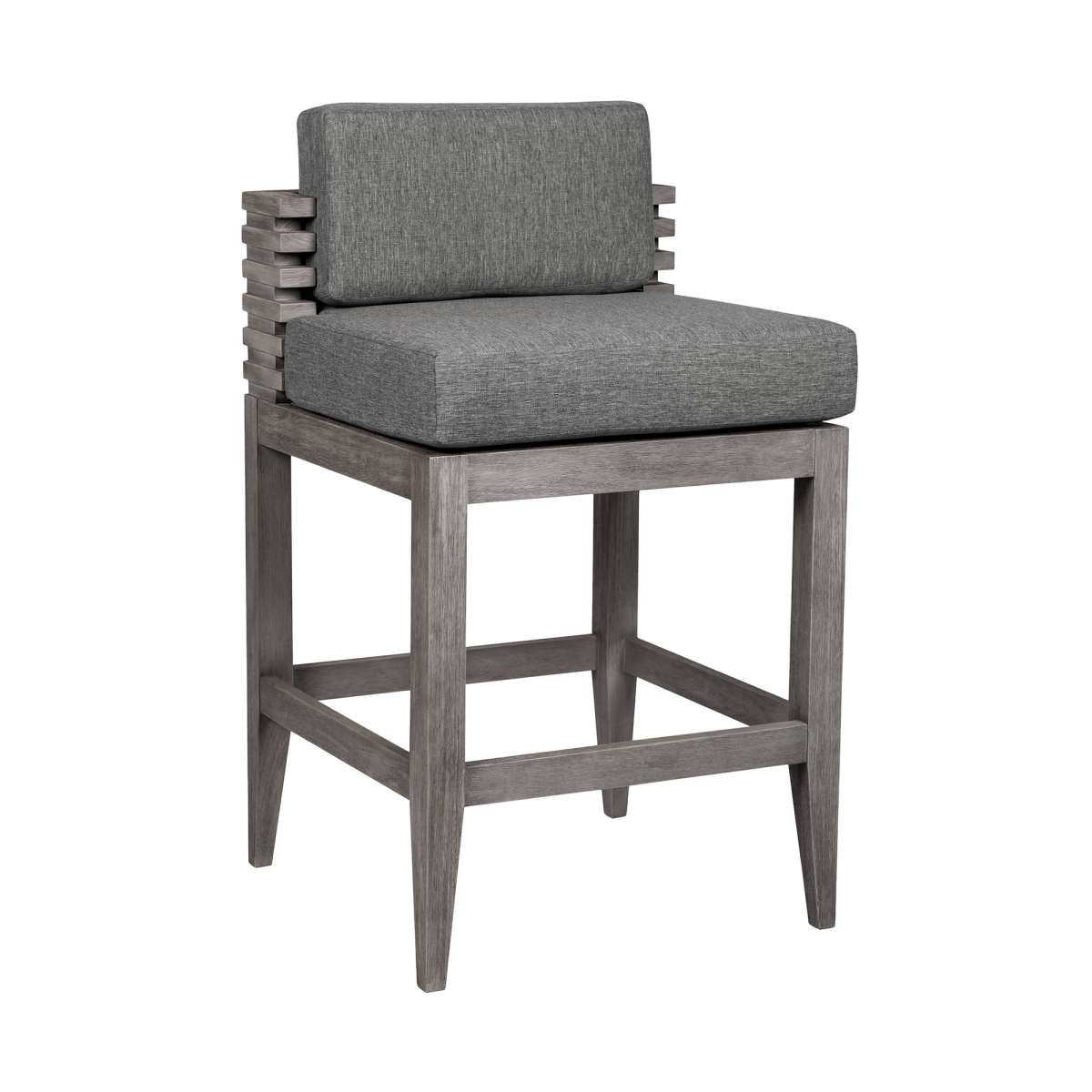 Vivid Outdoor Patio Bar Stool in Gray Eucalyptus Wood with Gray Olefin Cushions By Armen Living | Bar Stools | Modishstore - 2