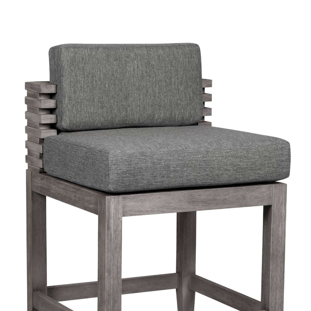 Vivid Outdoor Patio Bar Stool in Gray Eucalyptus Wood with Gray Olefin Cushions By Armen Living | Bar Stools | Modishstore - 5