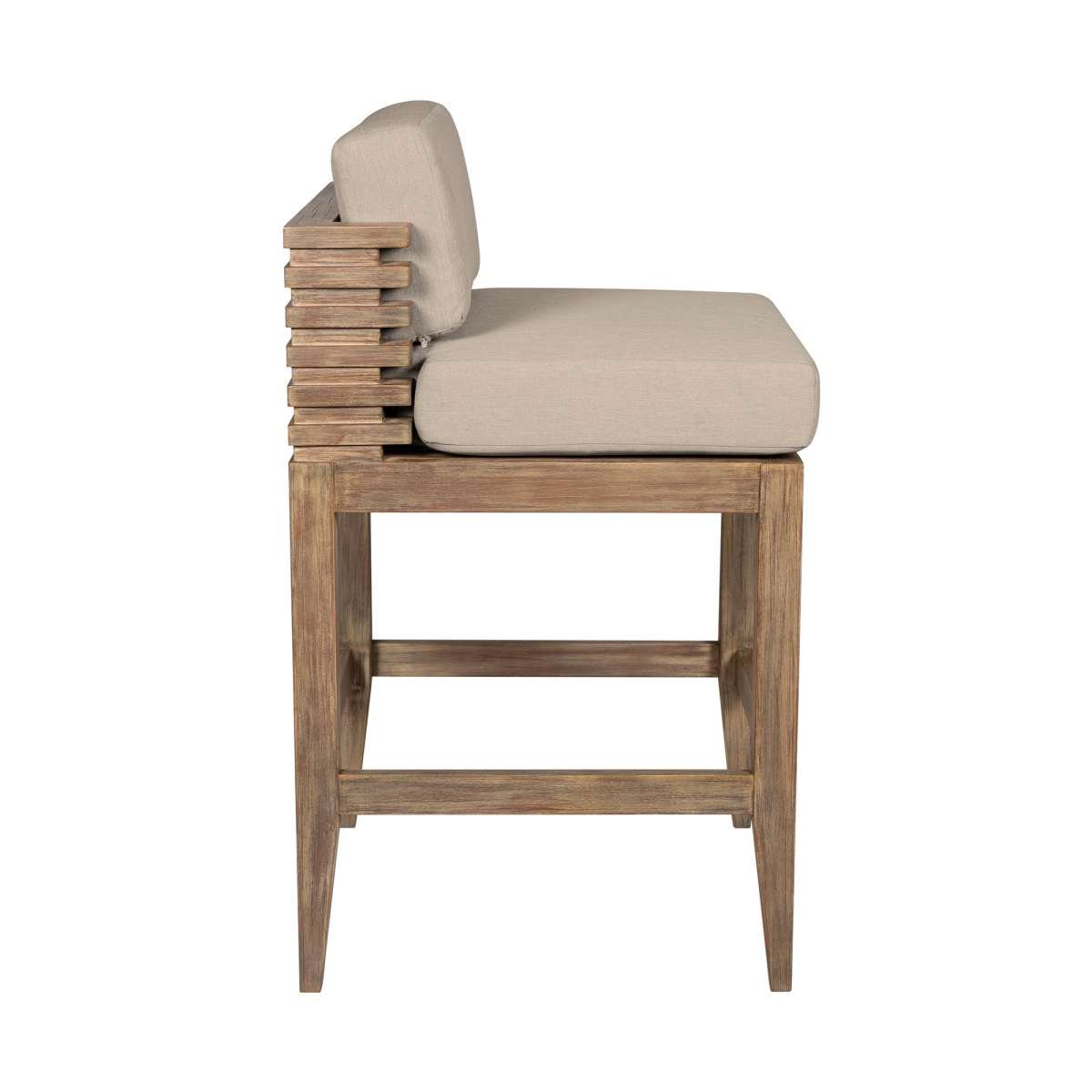 Vivid Outdoor Patio Counter Stool in Light Eucalyptus Wood with Taupe Olefin Cushions By Armen Living | Bar Stools | Modishstore - 3