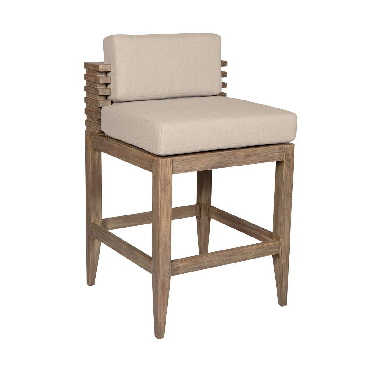 Vivid Outdoor Patio Bar Stool in Light Eucalyptus Wood with Taupe Olefin Cushions By Armen Living | Bar Stools | Modishstore - 2