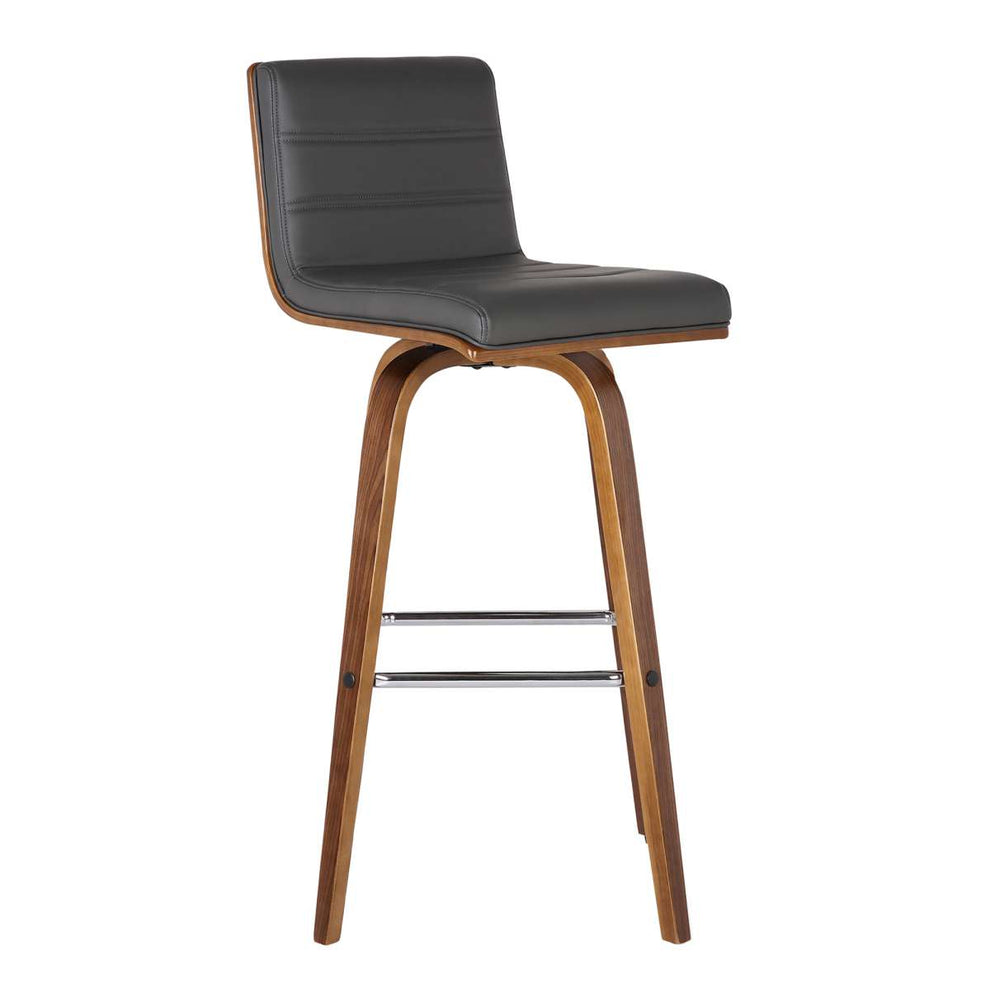 Vienna 26" Counter Height Swivel Grey Faux Leather and Walnut Wood Bar Stool By Armen Living | Bar Stools | Modishstore - 2