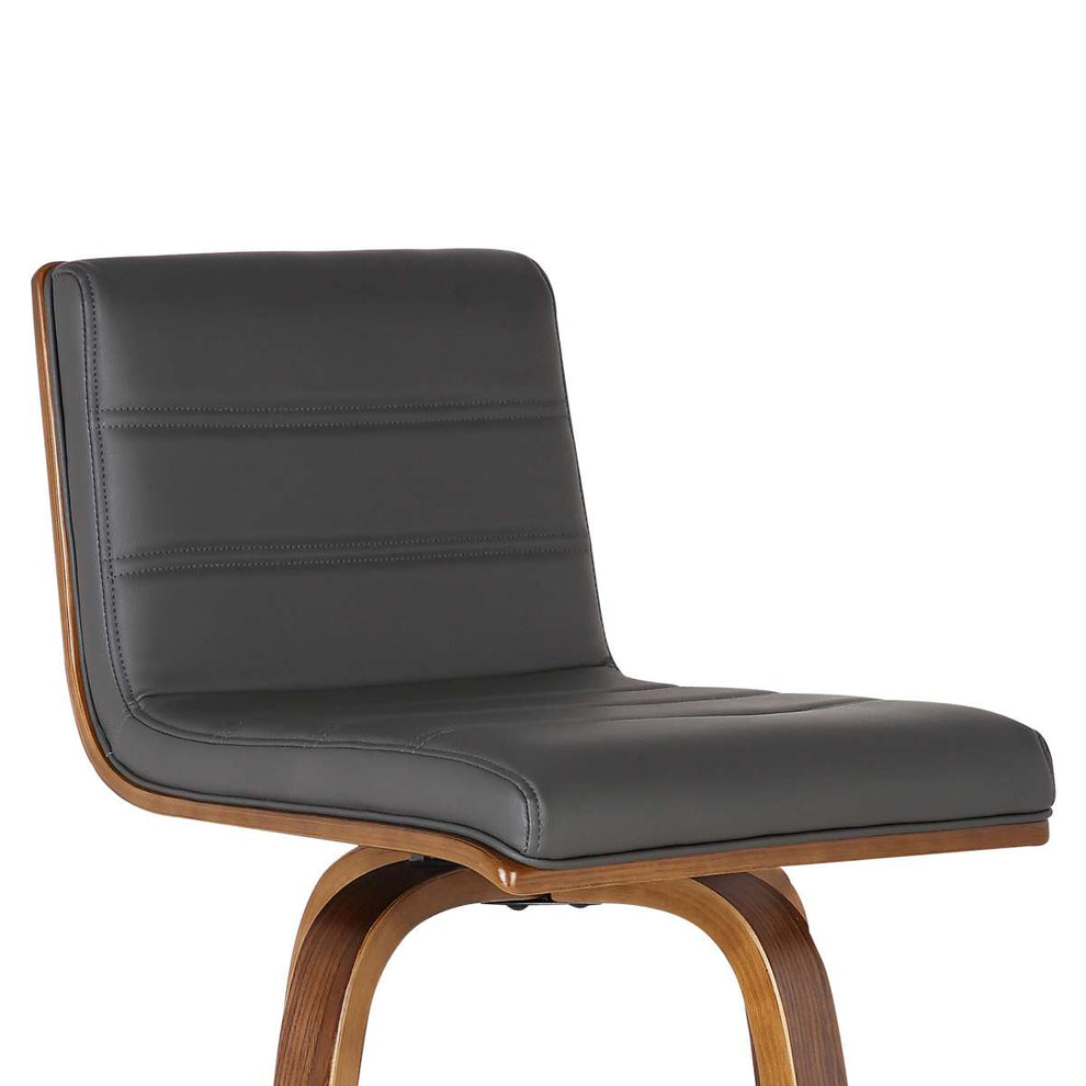 Vienna 30" Bar Height Swivel Grey Faux Leather and Walnut Wood Bar Stool By Armen Living | Bar Stools | Modishstore - 4