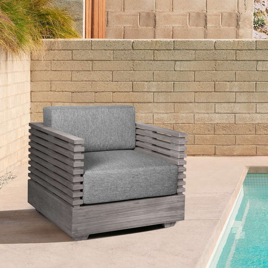 Vivid Outdoor Patio Chair in Gray Eucalyptus Wood with Gray Olefin Cushions By Armen Living | Outdoor Chairs | Modishstore