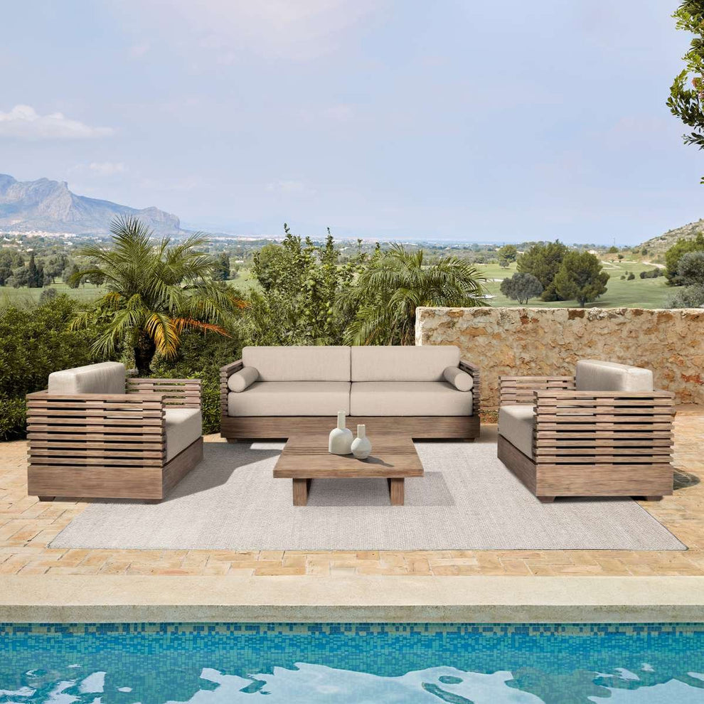 Vivid Outdoor Patio Chair in Light Eucalyptus Wood with Taupe Olefin Cushions By Armen Living | Outdoor Chairs | Modishstore - 2