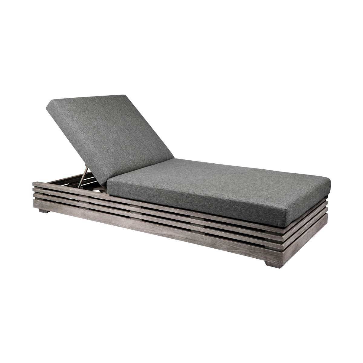 Vivid Outdoor Patio Chaise Lounge Chair in Gray Eucalyptus Wood with Gray Olefin Cushions By Armen Living | Outdoor Chaise Lounges | Modishstore - 2