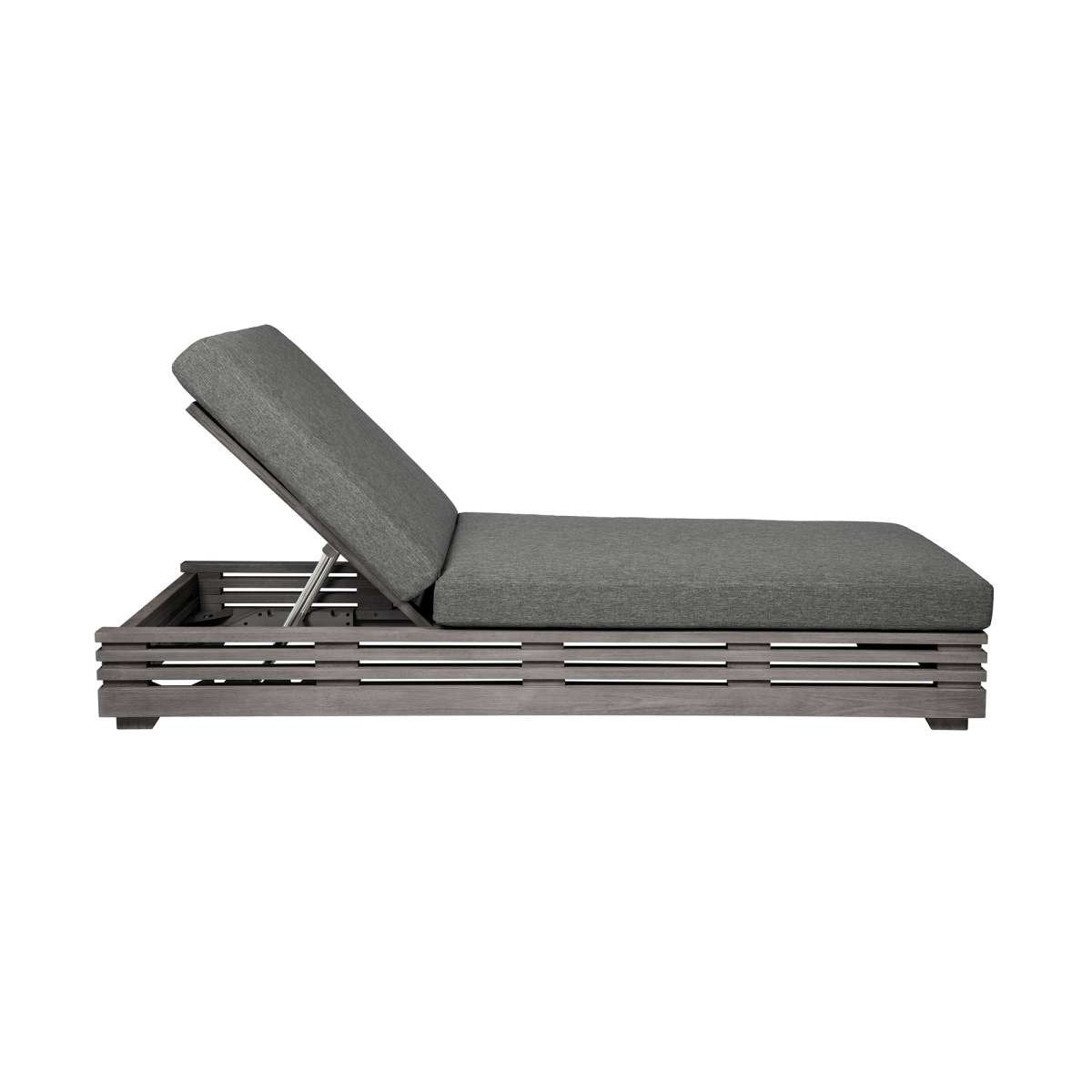 Vivid Outdoor Patio Chaise Lounge Chair in Gray Eucalyptus Wood with Gray Olefin Cushions By Armen Living | Outdoor Chaise Lounges | Modishstore - 4