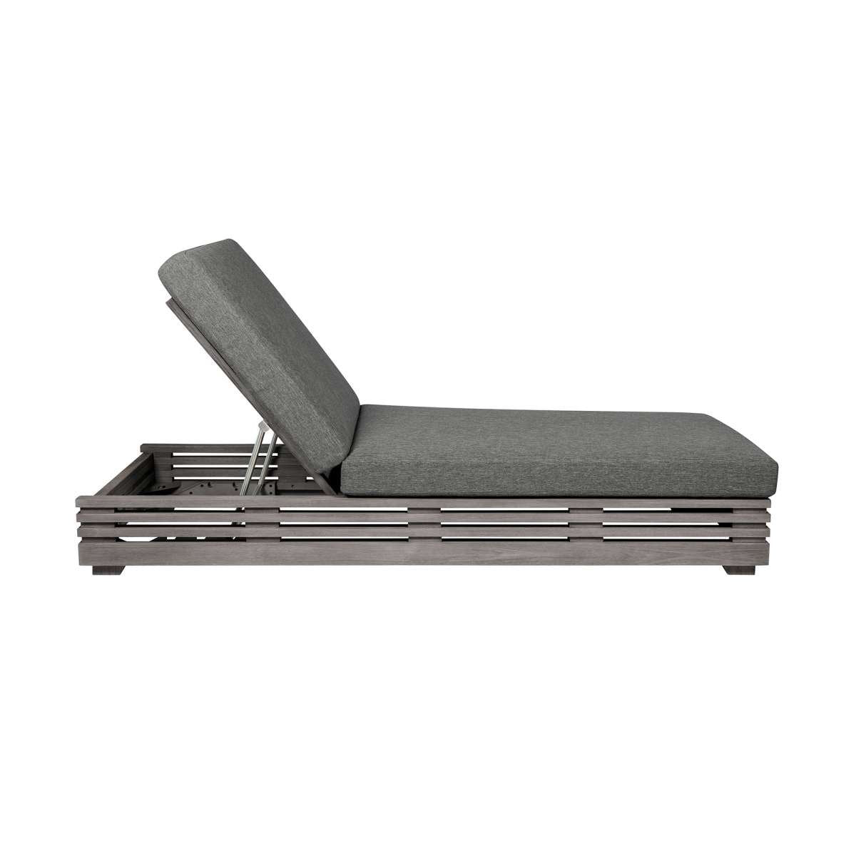 Vivid Outdoor Patio Chaise Lounge Chair in Gray Eucalyptus Wood with Gray Olefin Cushions By Armen Living | Outdoor Chaise Lounges | Modishstore - 5