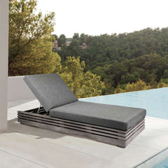 Vivid Outdoor Patio Chaise Lounge Chair in Gray Eucalyptus Wood with Gray Olefin Cushions By Armen Living